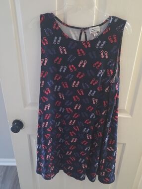 Liberty Park Navy Flip-Flop Print Swim Coverup with Red & Pink Accents